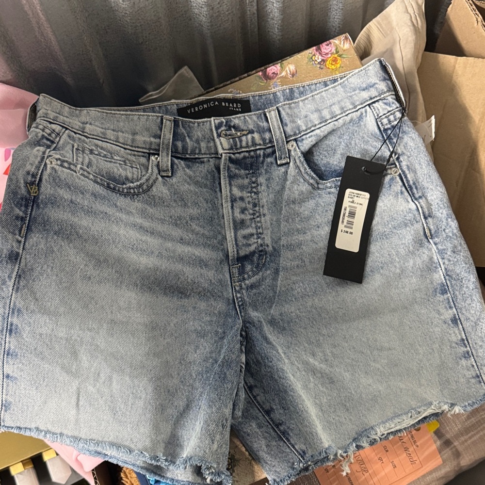 Veronica Beard Faded Light Blue Denim Cutoff Shorts